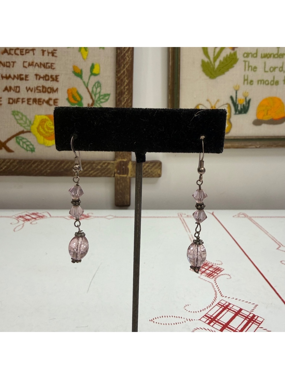 Sterling lilac glass & acrylic dangle earrings